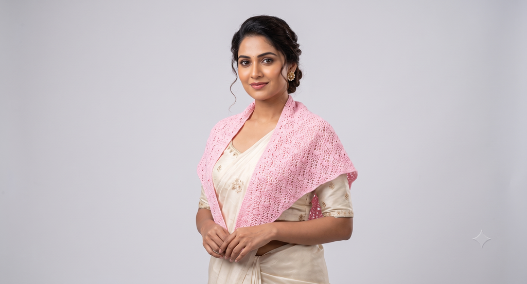 Pink Lace Crochet Shawl — view 3