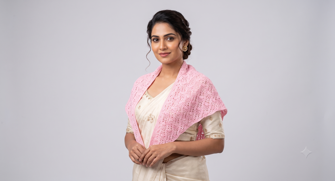 Pink Lace Crochet Shawl — view 3