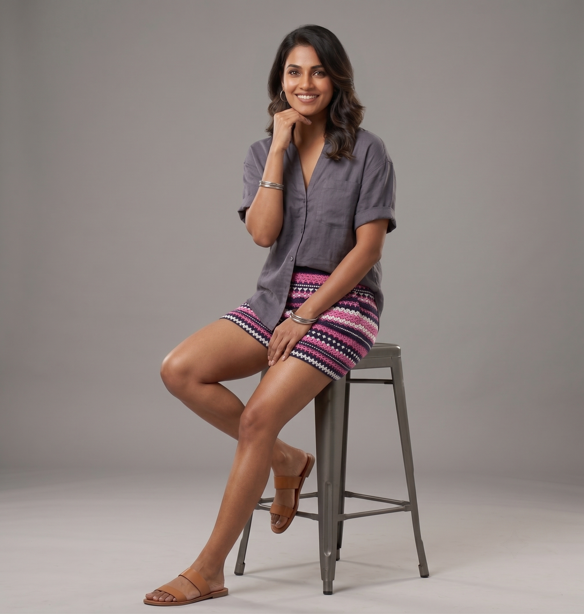 Navy Pink Fair Isle Crochet Shorts — view 2