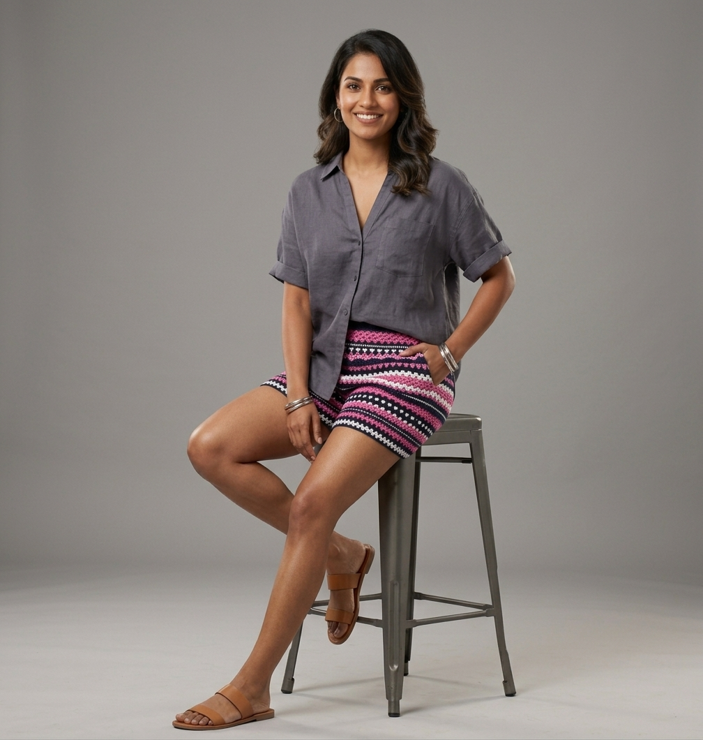 Navy Pink Fair Isle Crochet Shorts — view 3