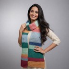 Handmade Colorful Striped Crochet Scarf  | Multicolor Teal Pink Mustard Blue