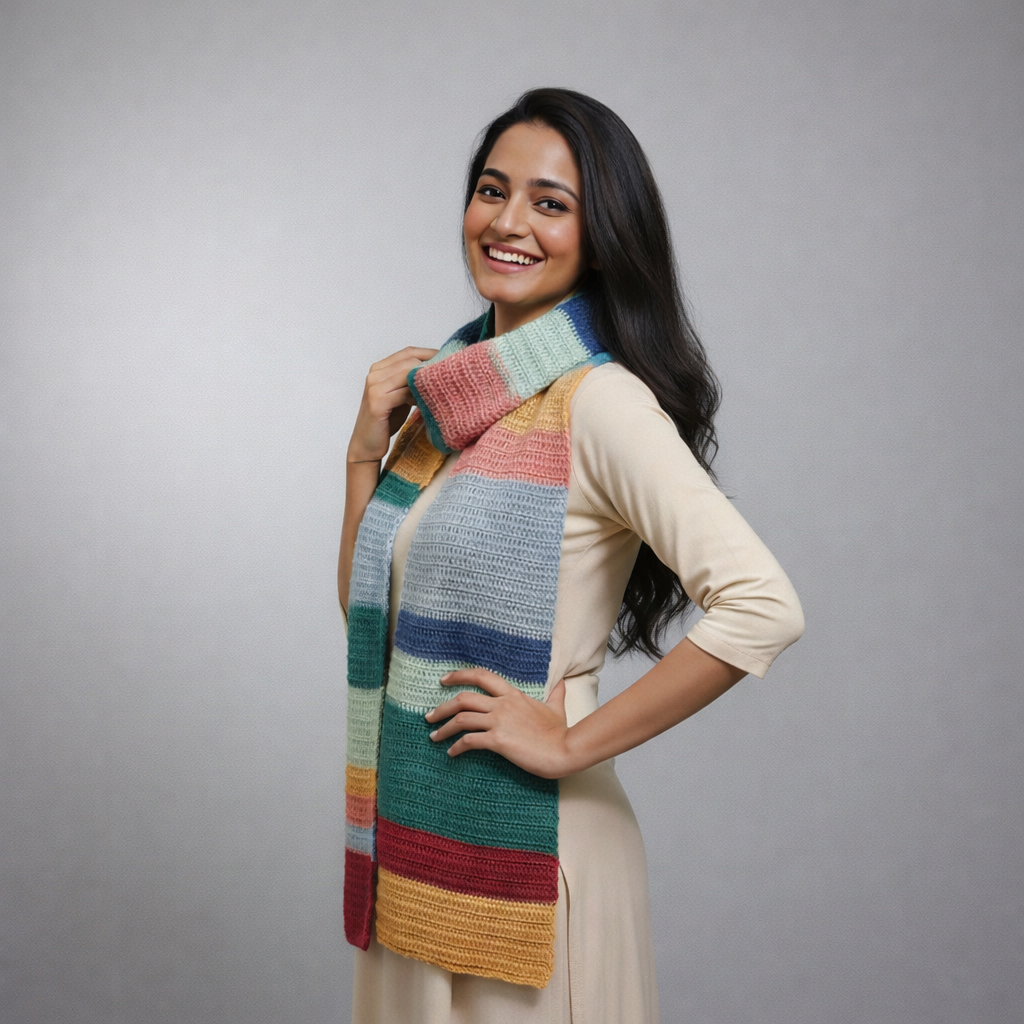 Crochet Striped Scarf — view 2
