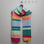 Handmade Colorful Striped Crochet Scarf  | Multicolor Teal Pink Mustard Blue