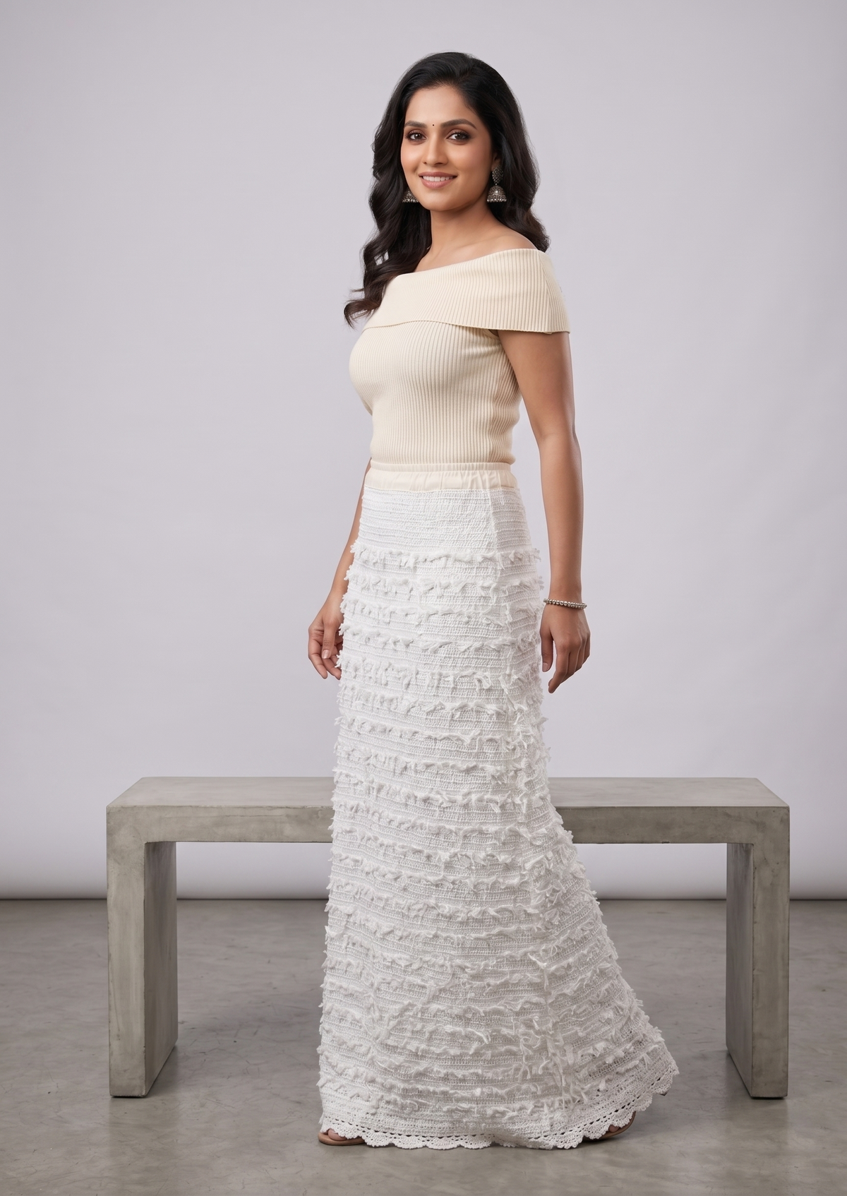 White Fringe Crochet Maxi Skirt — view 3