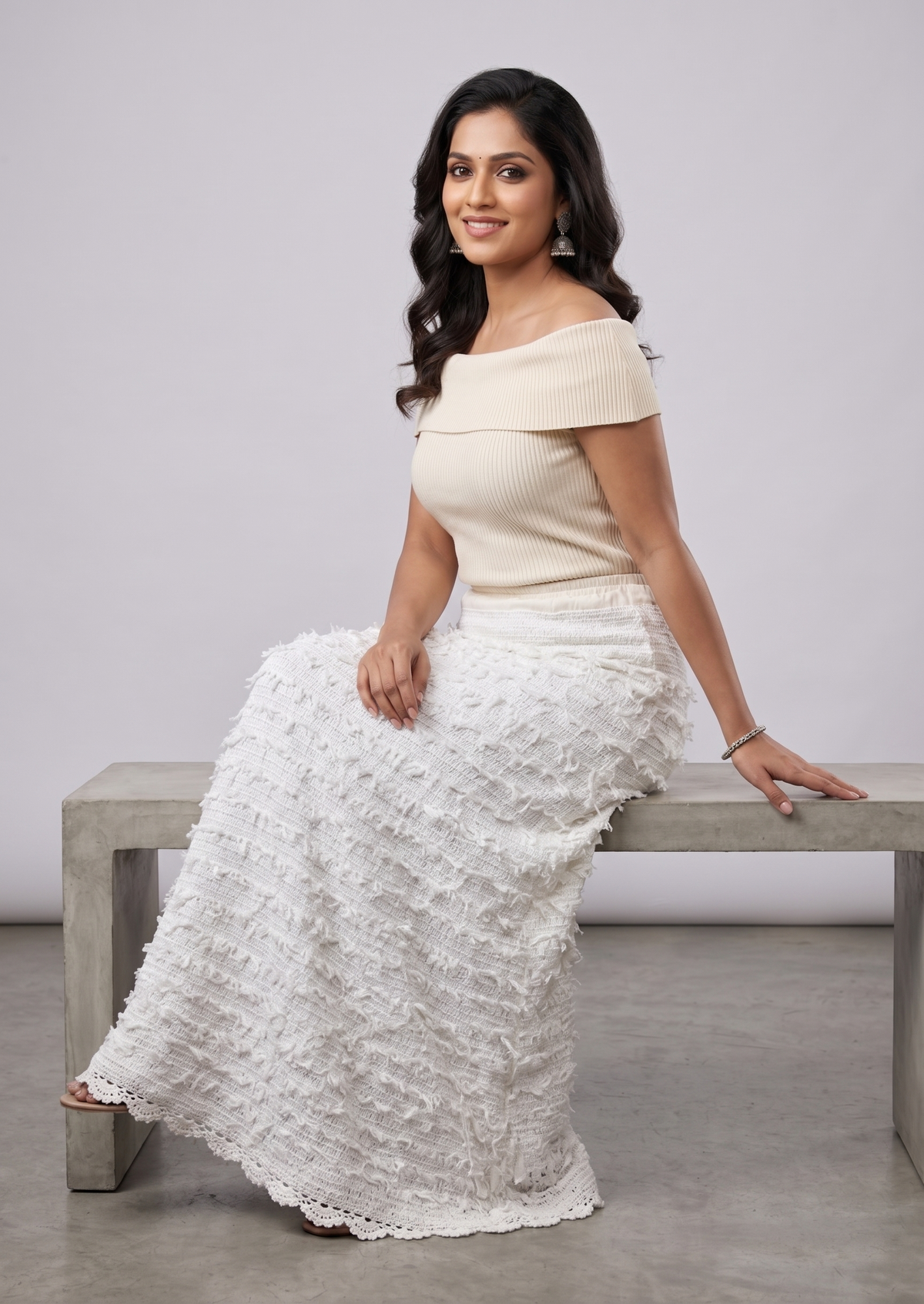 White Fringe Crochet Maxi Skirt — view 2