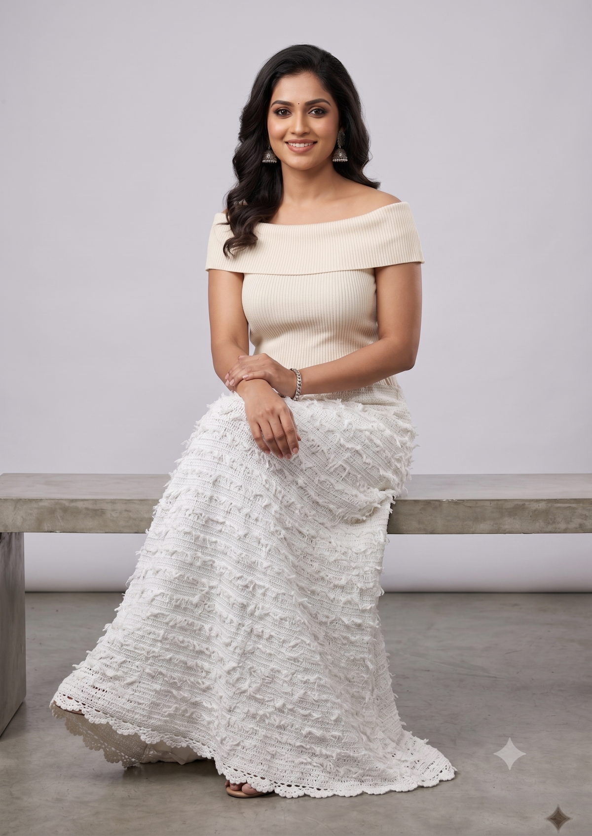 White Fringe Crochet Maxi Skirt — view 4