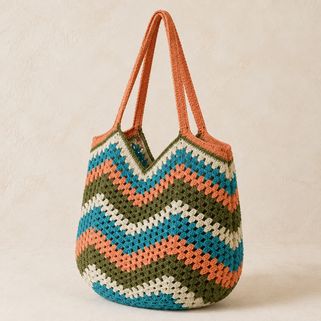 Sunset Waves Crochet Shoulder Bag - detail of crochet stitch pattern