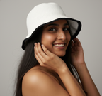 Handmade Crochet Bucket Hat with Black Trim | White