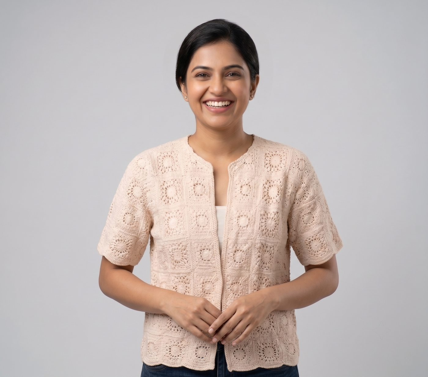 Cream Crochet Cardigan — view 3