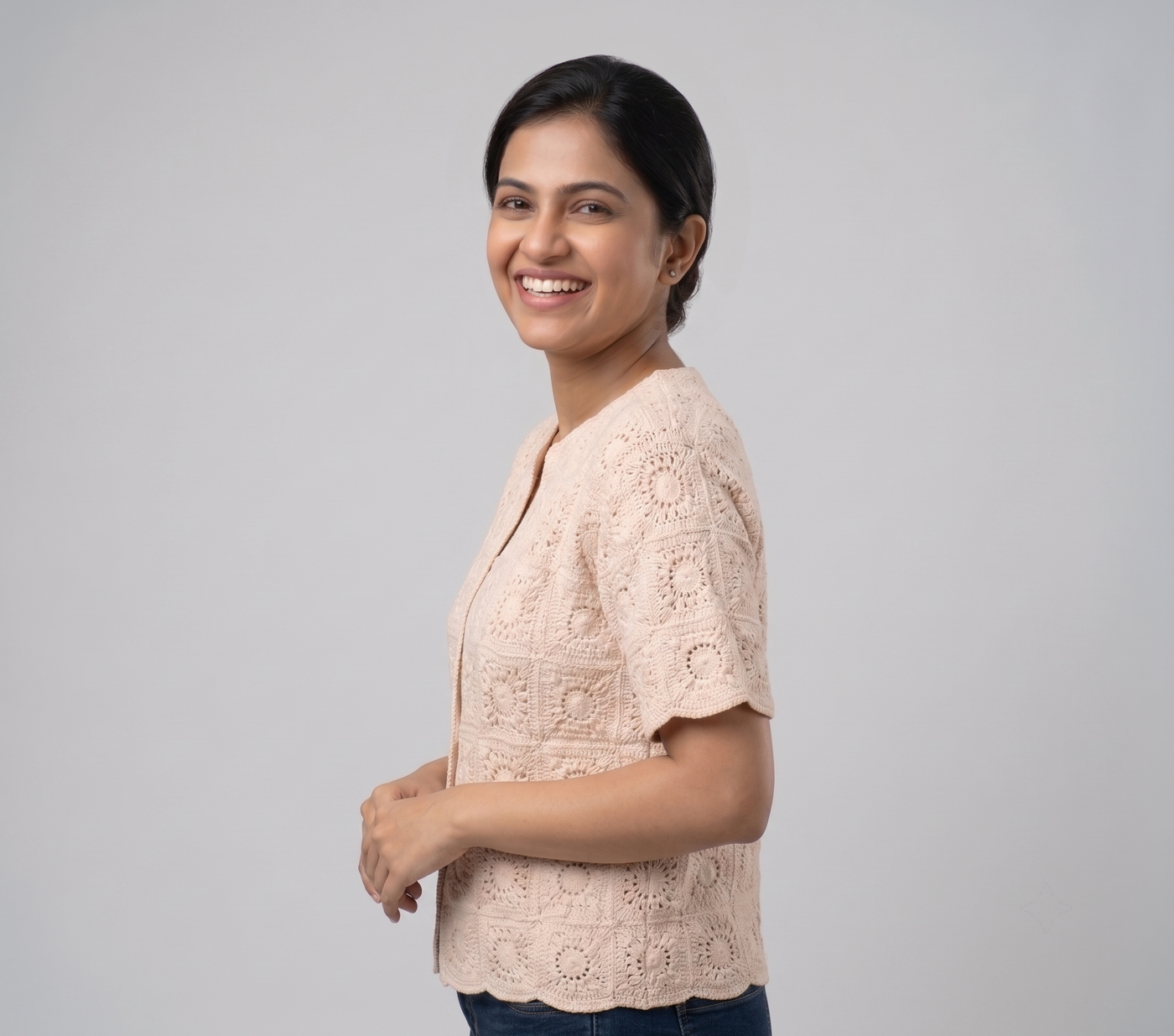 Cream Crochet Cardigan — view 4