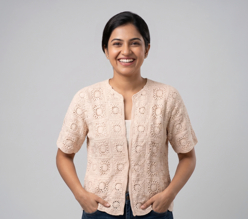 Cream Crochet Cardigan — view 2