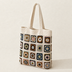 Boho Granny Square Crochet Tote Bag - Cream Brown - view 2