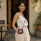 Colorful Granny Square Crochet Crossbody Bag - Maroon Purple - view 2