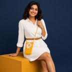 Daisy Flower Crochet Crossbody Sling Bag - Yellow White - view 3