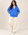 Cobalt granny square crochet zip hoodie, part of the matching cobalt set