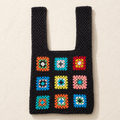 Handmade Granny Square Crochet Tote Bag - Black Multi - model shot
