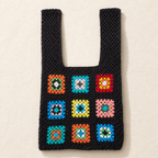 Handmade Granny Square Crochet Tote Bag - Black Multi - model shot