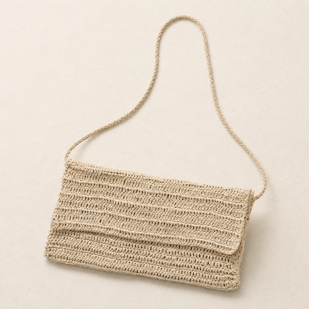 Minimalist Crochet Shoulder Crossbody Bag - Cream - view 2