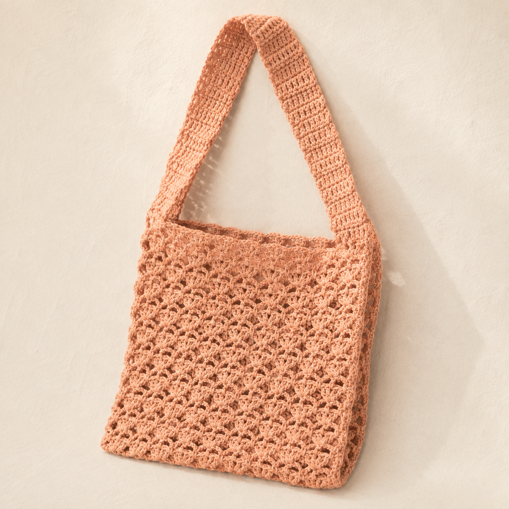 Openwork Lace Crochet Shoulder Bag - Peach Coral - view 2