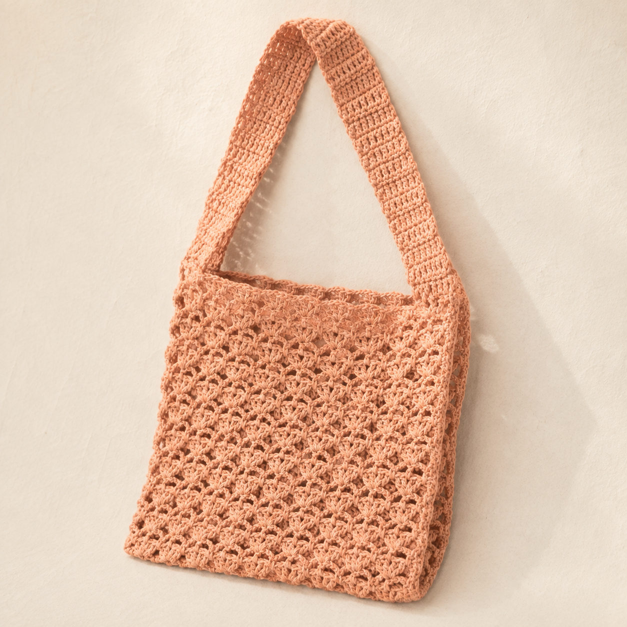 Openwork Lace Crochet Shoulder Bag - Peach Coral - view 2