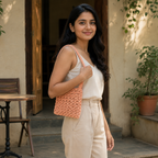 Openwork Lace Crochet Shoulder Bag - Peach Coral - view 3