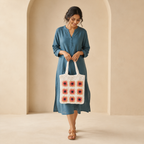 Retro Granny Square Crochet Tote Bag - Cream Orange - view 3