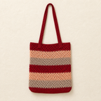 Striped Crochet Tote Bag - Maroon Peach - model shot