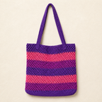 Striped Crochet Tote Bag - Purple Pink - model shot