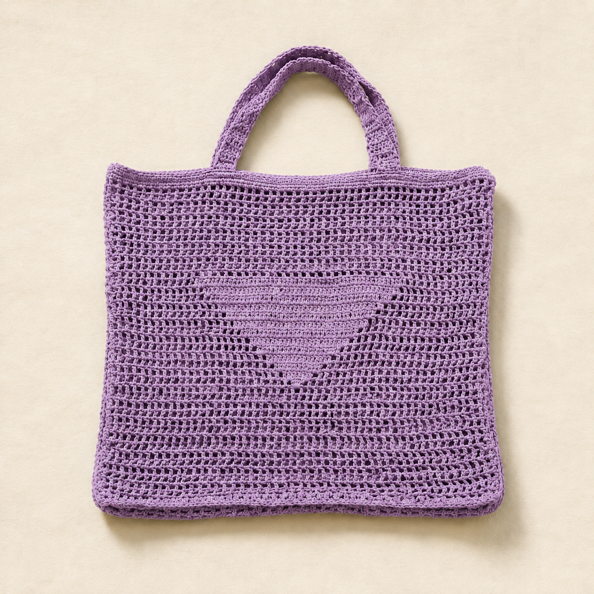 Textured Crochet Tote Bag with Pocket - Purple Lavender - model shot