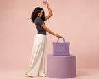 Textured Crochet Tote Bag with Pocket - Purple Lavender - view 4