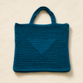 Textured Crochet Tote Bag with Pocket - Teal - model shot