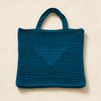 Textured Crochet Tote Bag with Pocket - Teal - model shot