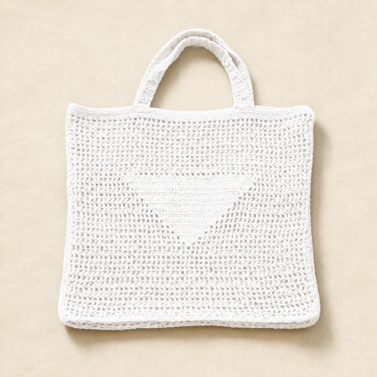 Textured Crochet Tote Bag with Pocket - White Cream - model shot