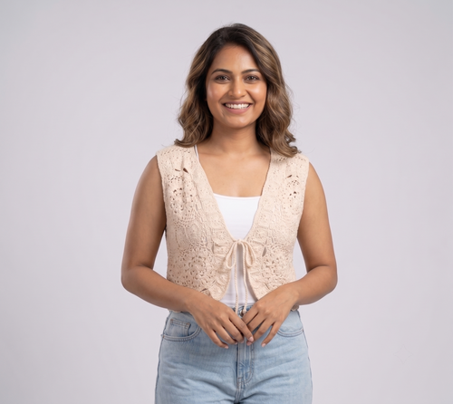 Cream Crochet Vest — view 2