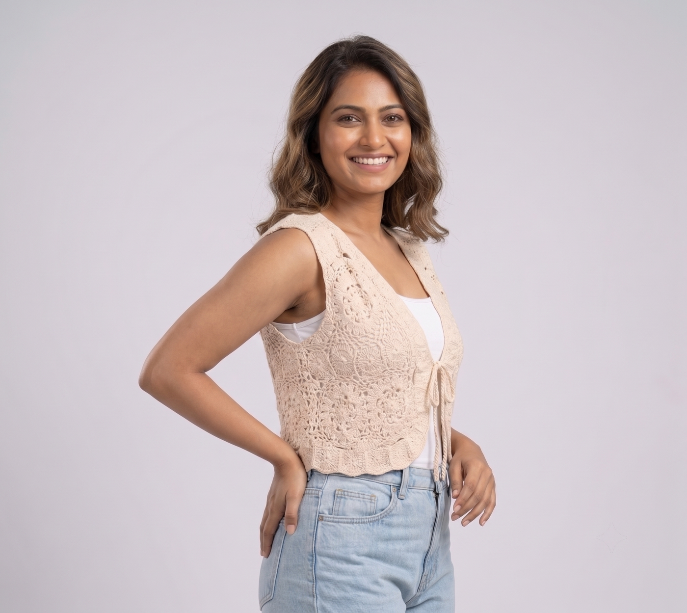 Cream Crochet Vest — view 3